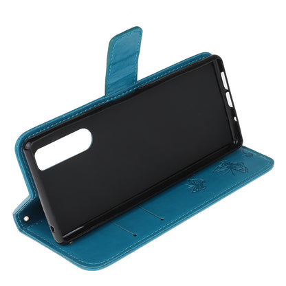 Imprint Butterfly Flower Leather Wallet Stand Case for Sony Xperia 5