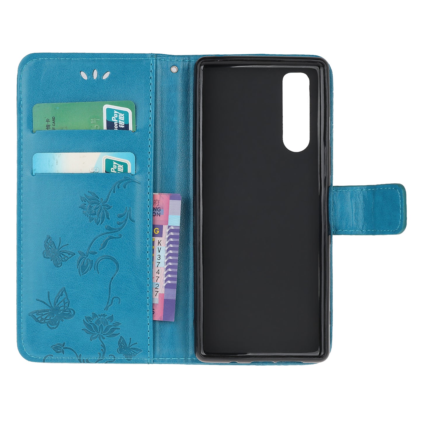 Imprint Butterfly Flower Leather Wallet Stand Case for Sony Xperia 5