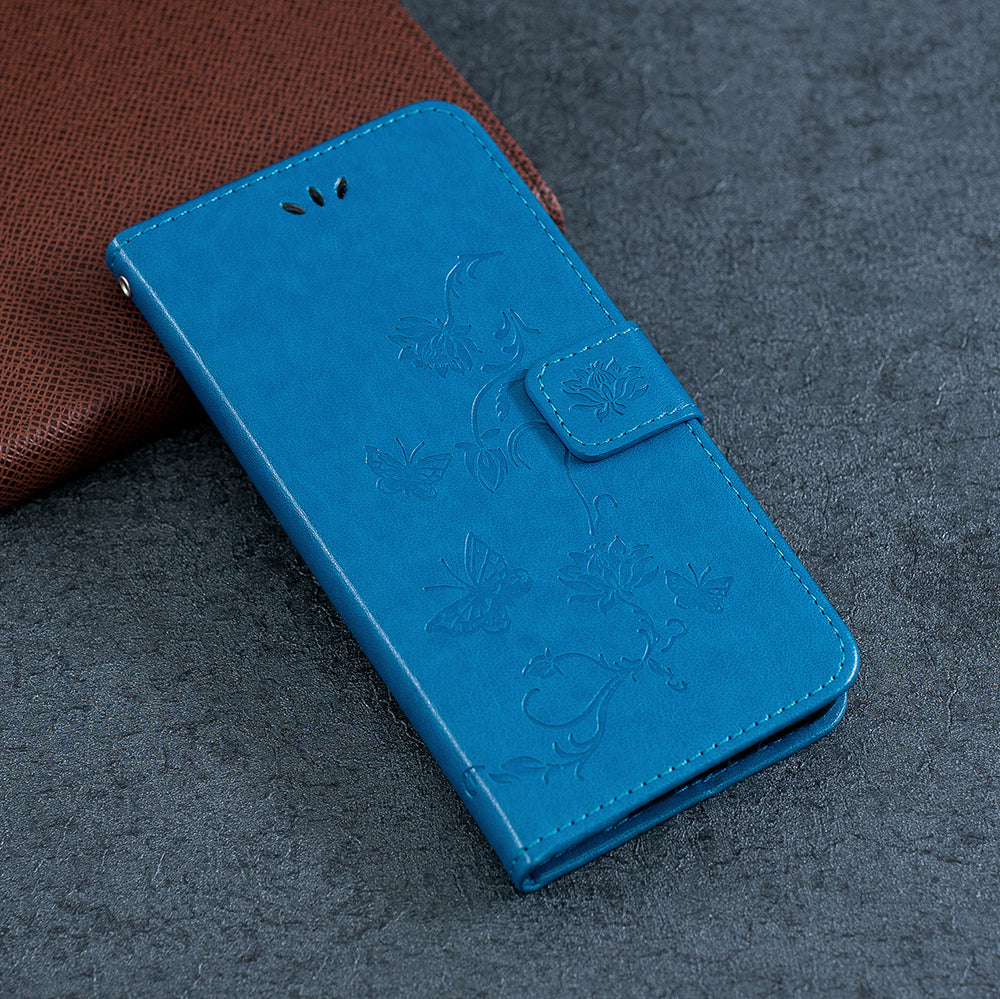 Imprint Butterfly Flower Leather Wallet Stand Case for Sony Xperia 5