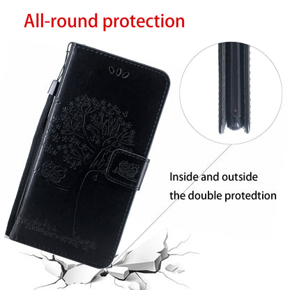 Imprint Tree Owl Leather Wallet Case for Sony Xperia 5