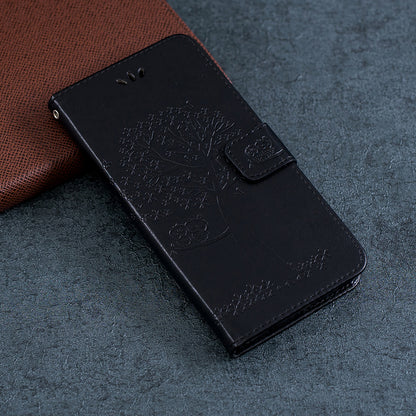 Imprint Tree Owl Leather Wallet Case for Sony Xperia 5