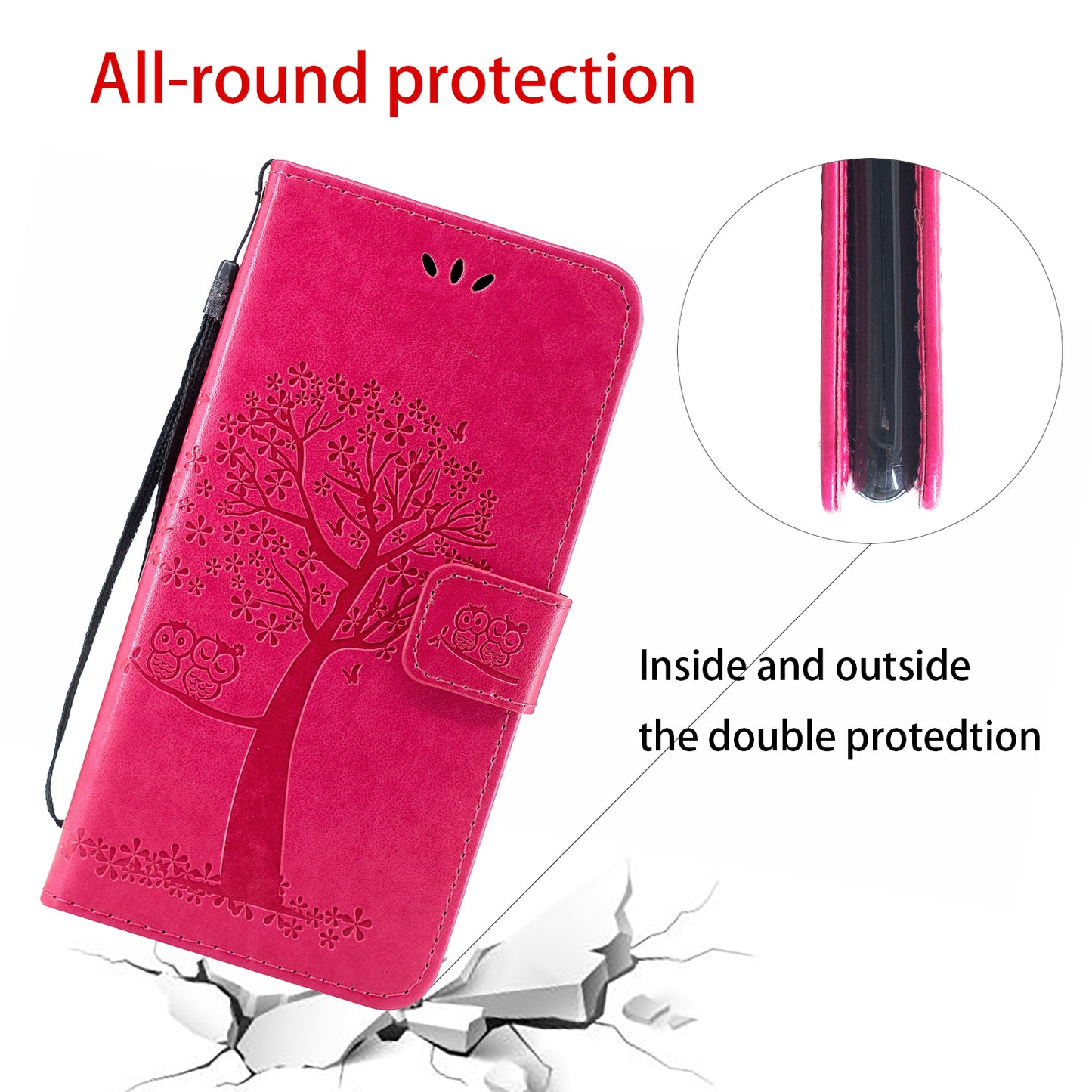 Imprint Tree Owl Leather Wallet Case for Sony Xperia 5