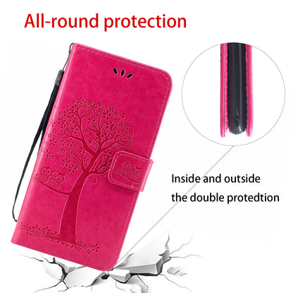 Imprint Tree Owl Leather Wallet Case for Sony Xperia 5