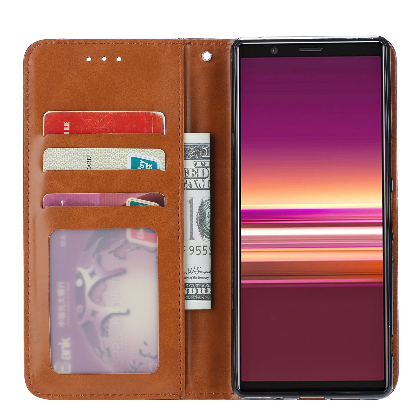 PU Leather Auto-absorbed Cell Phone Casing Shell for Sony Xperia 5