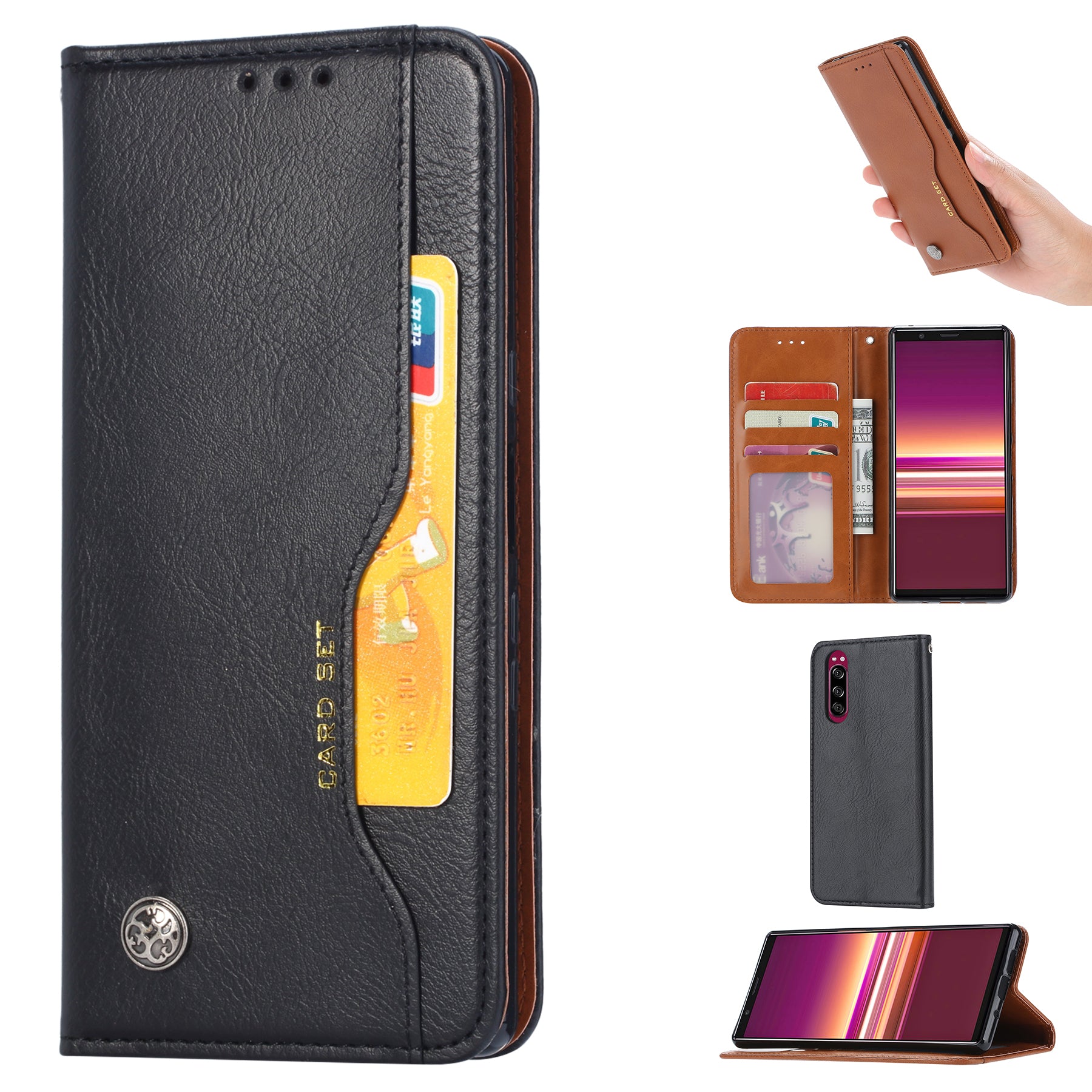 PU Leather Auto-absorbed Cell Phone Casing Shell for Sony Xperia 5