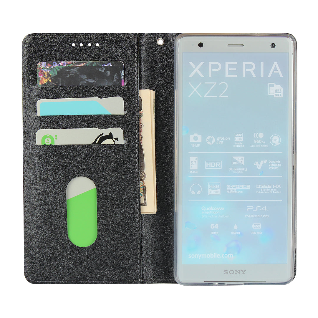 Silk Texture Leather Wallet Stand Phone Case Cover for Sony Xperia XZ2