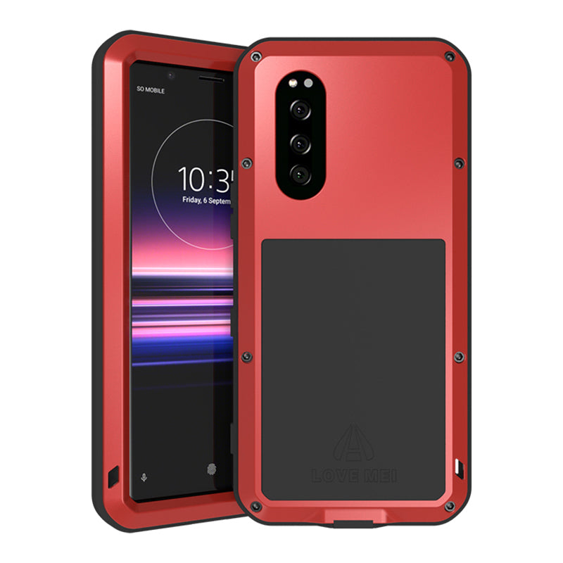 LOVE MEI Tempered Glass + Metal + Silicone Drop-proof Shockproof Dustproof Phone Case for Sony Xperia 5