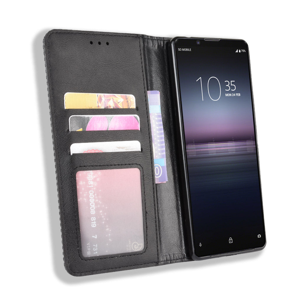 Auto-absorbed Vintage Leather Phone Case Shell for Sony Xperia 1 II
