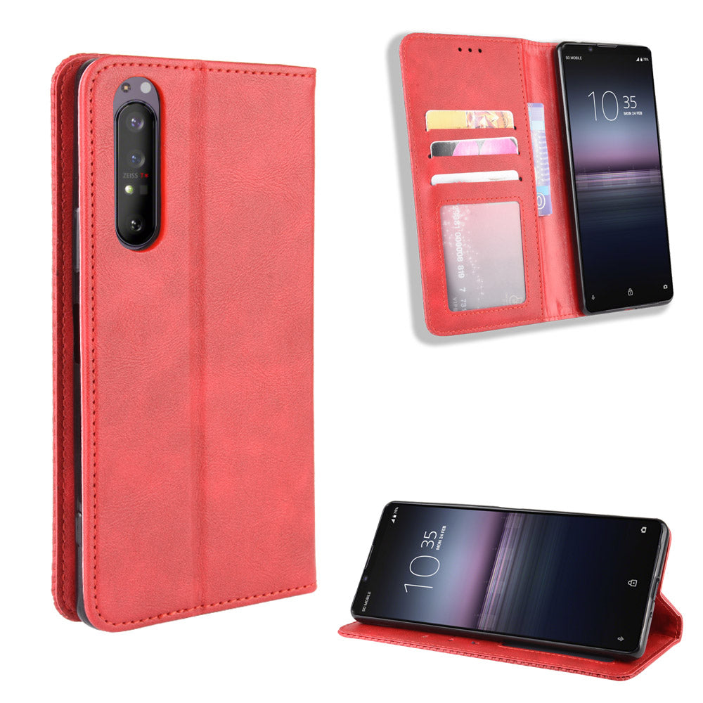 Auto-absorbed Vintage Leather Phone Case Shell for Sony Xperia 1 II