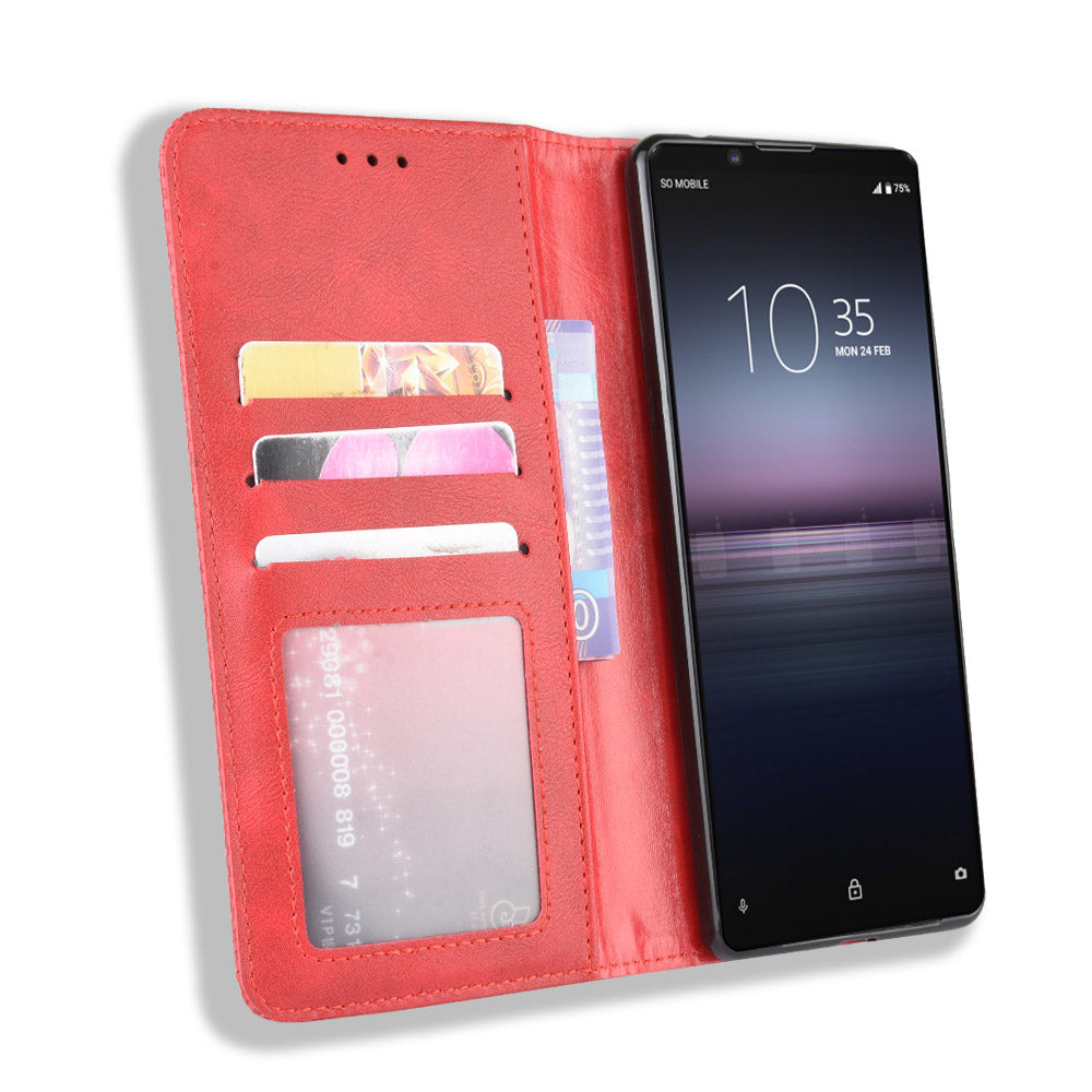 Auto-absorbed Vintage Leather Phone Case Shell for Sony Xperia 1 II