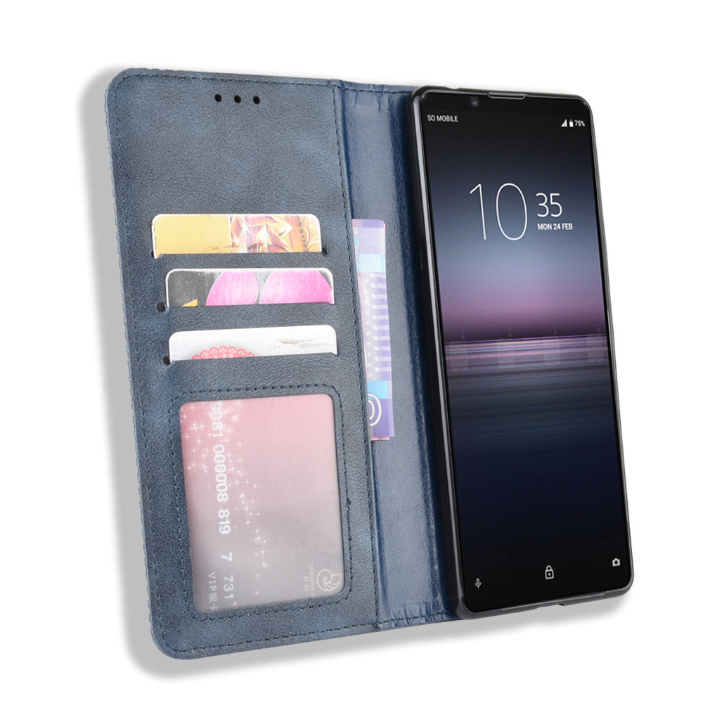 Auto-absorbed Vintage Leather Phone Case Shell for Sony Xperia 1 II