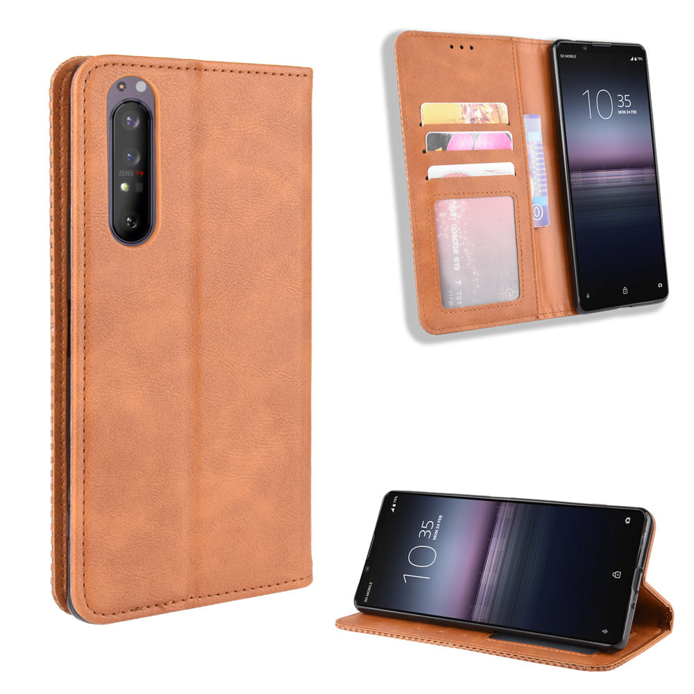 Auto-absorbed Vintage Leather Phone Case Shell for Sony Xperia 1 II