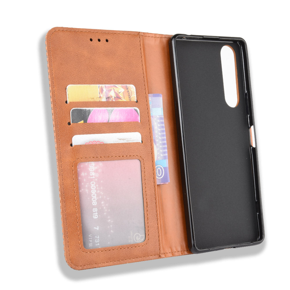 Auto-absorbed Vintage Leather Phone Case Shell for Sony Xperia 1 II