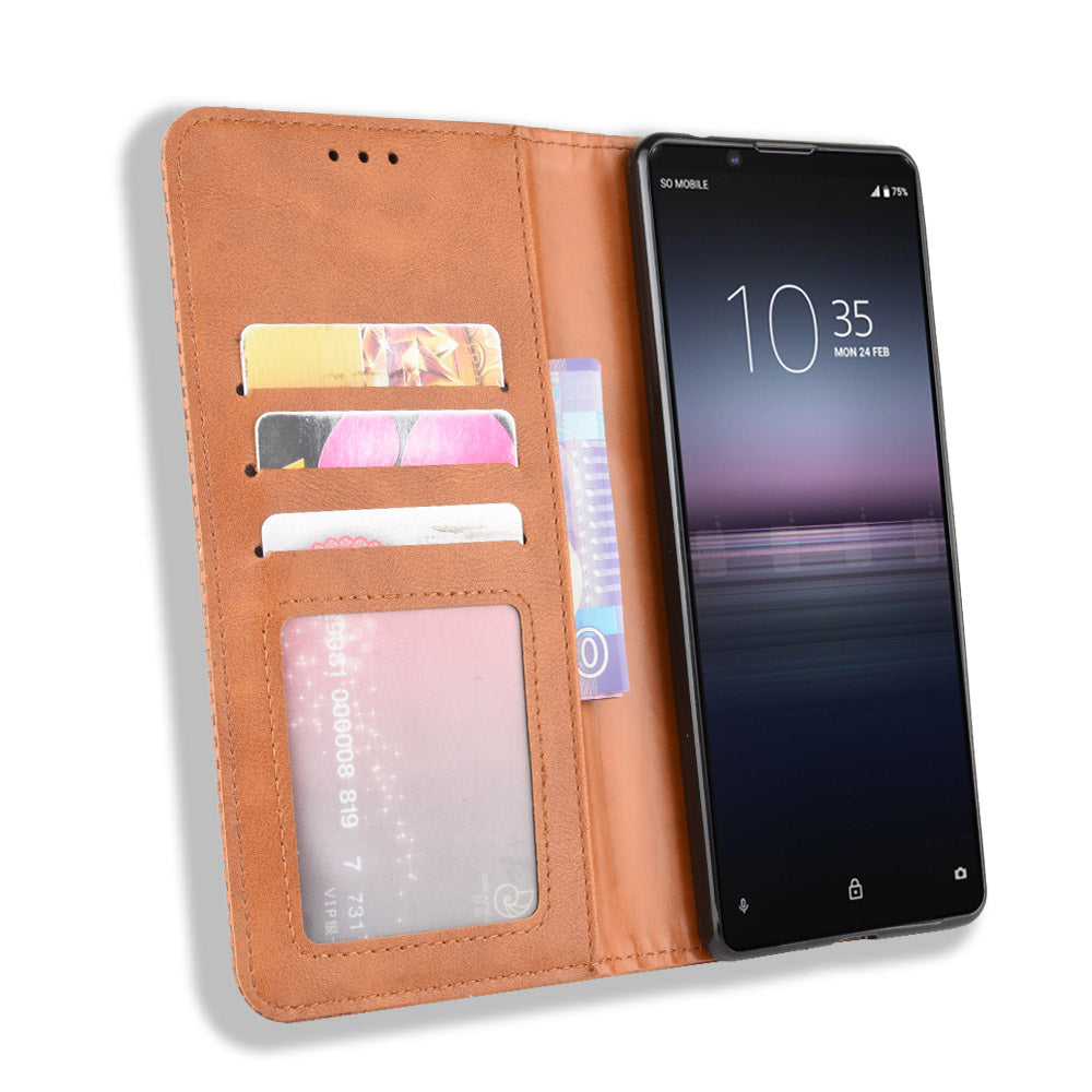 Auto-absorbed Vintage Leather Phone Case Shell for Sony Xperia 1 II