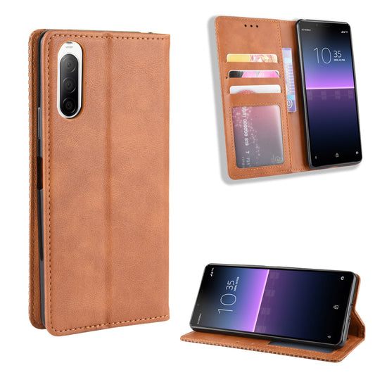 Magnetic Snap Vintage Style Leather Shell Wallet Stand Case for Sony Xperia 10 II
