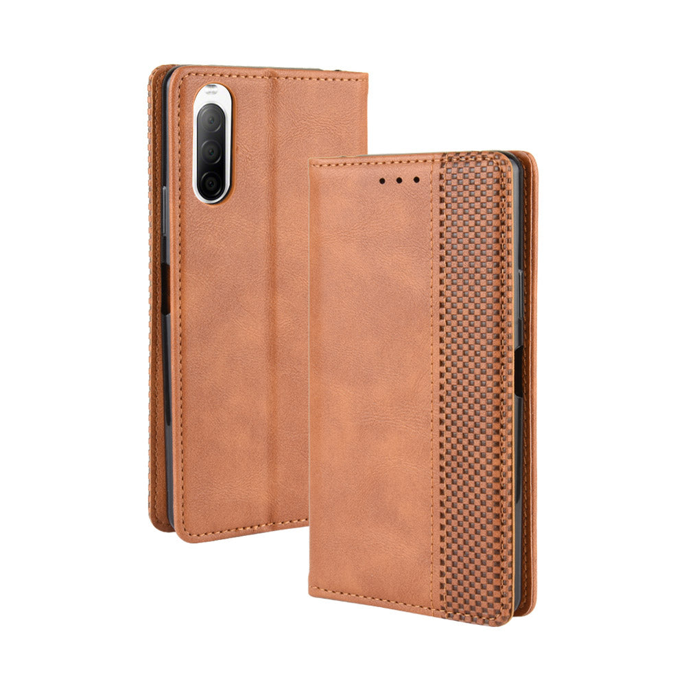 Magnetic Snap Vintage Style Leather Shell Wallet Stand Case for Sony Xperia 10 II