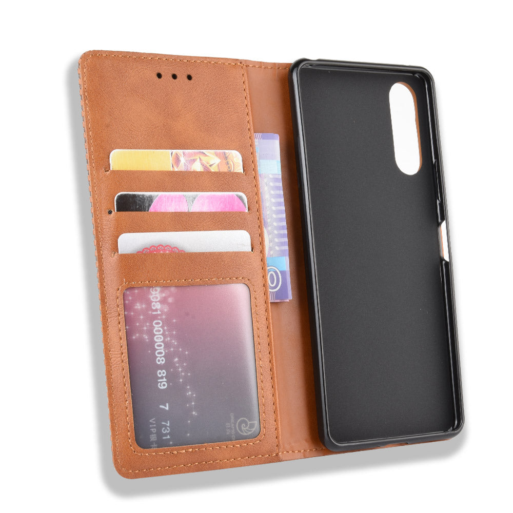 Magnetic Snap Vintage Style Leather Shell Wallet Stand Case for Sony Xperia 10 II