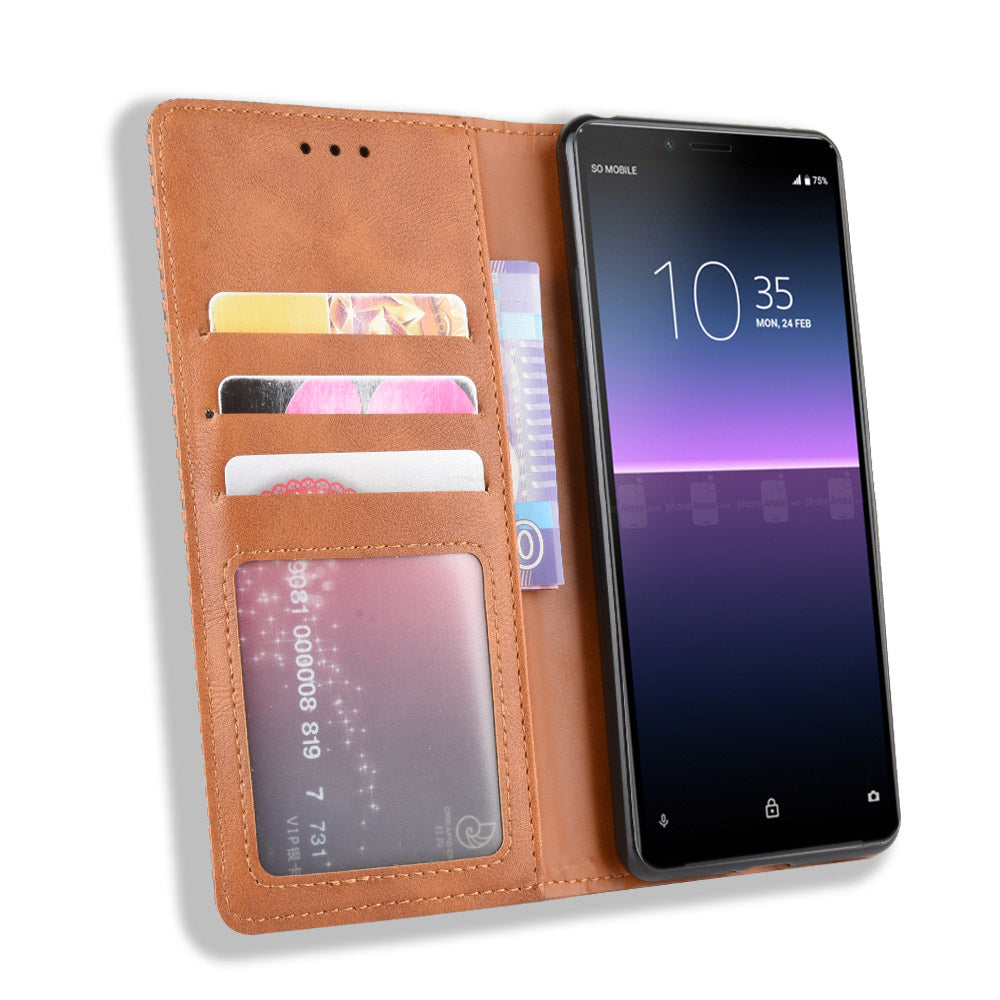 Magnetic Snap Vintage Style Leather Shell Wallet Stand Case for Sony Xperia 10 II