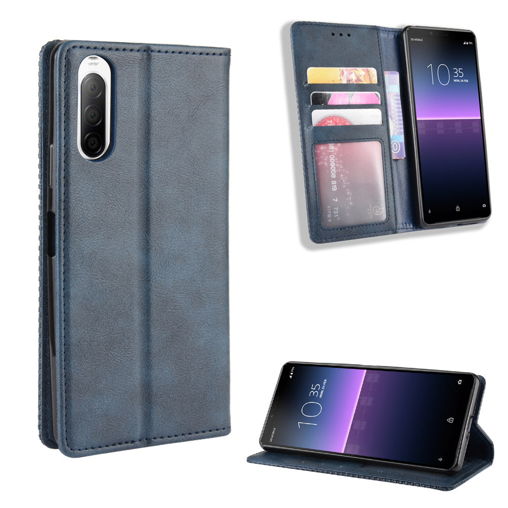 Magnetic Snap Vintage Style Leather Shell Wallet Stand Case for Sony Xperia 10 II