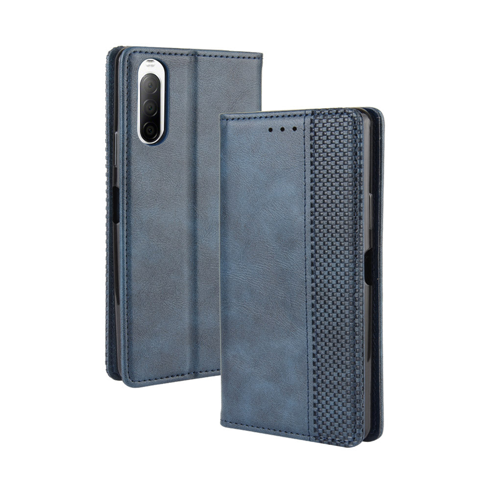 Magnetic Snap Vintage Style Leather Shell Wallet Stand Case for Sony Xperia 10 II