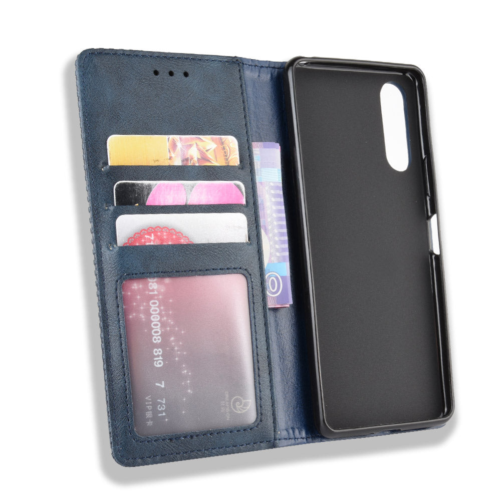 Magnetic Snap Vintage Style Leather Shell Wallet Stand Case for Sony Xperia 10 II