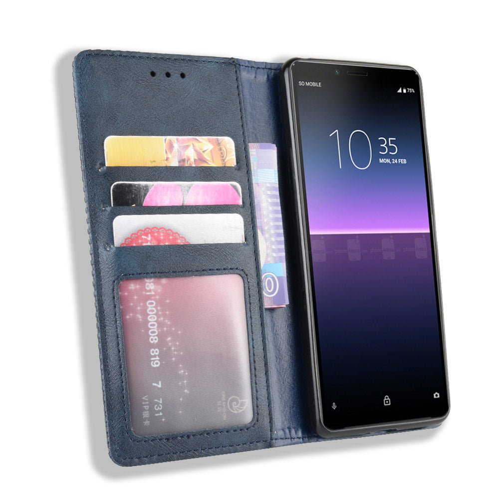 Magnetic Snap Vintage Style Leather Shell Wallet Stand Case for Sony Xperia 10 II