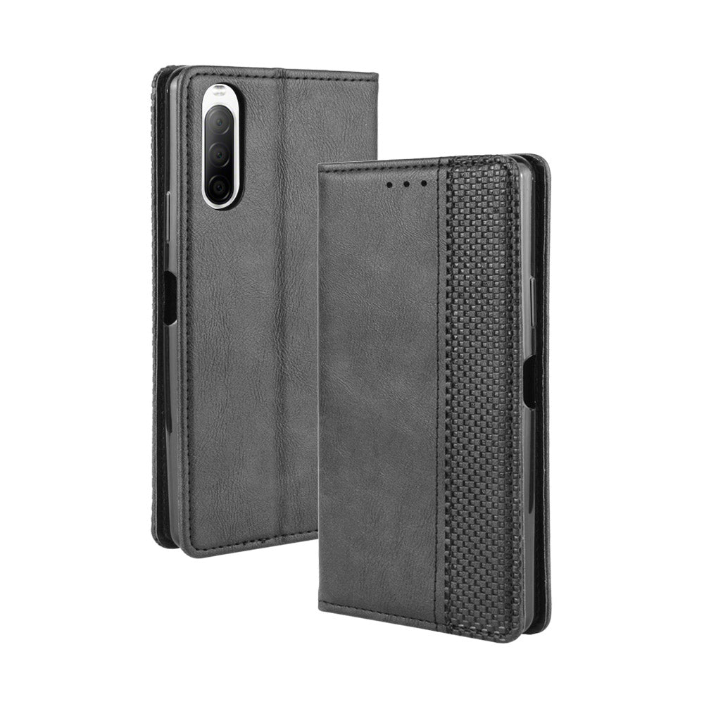Magnetic Snap Vintage Style Leather Shell Wallet Stand Case for Sony Xperia 10 II