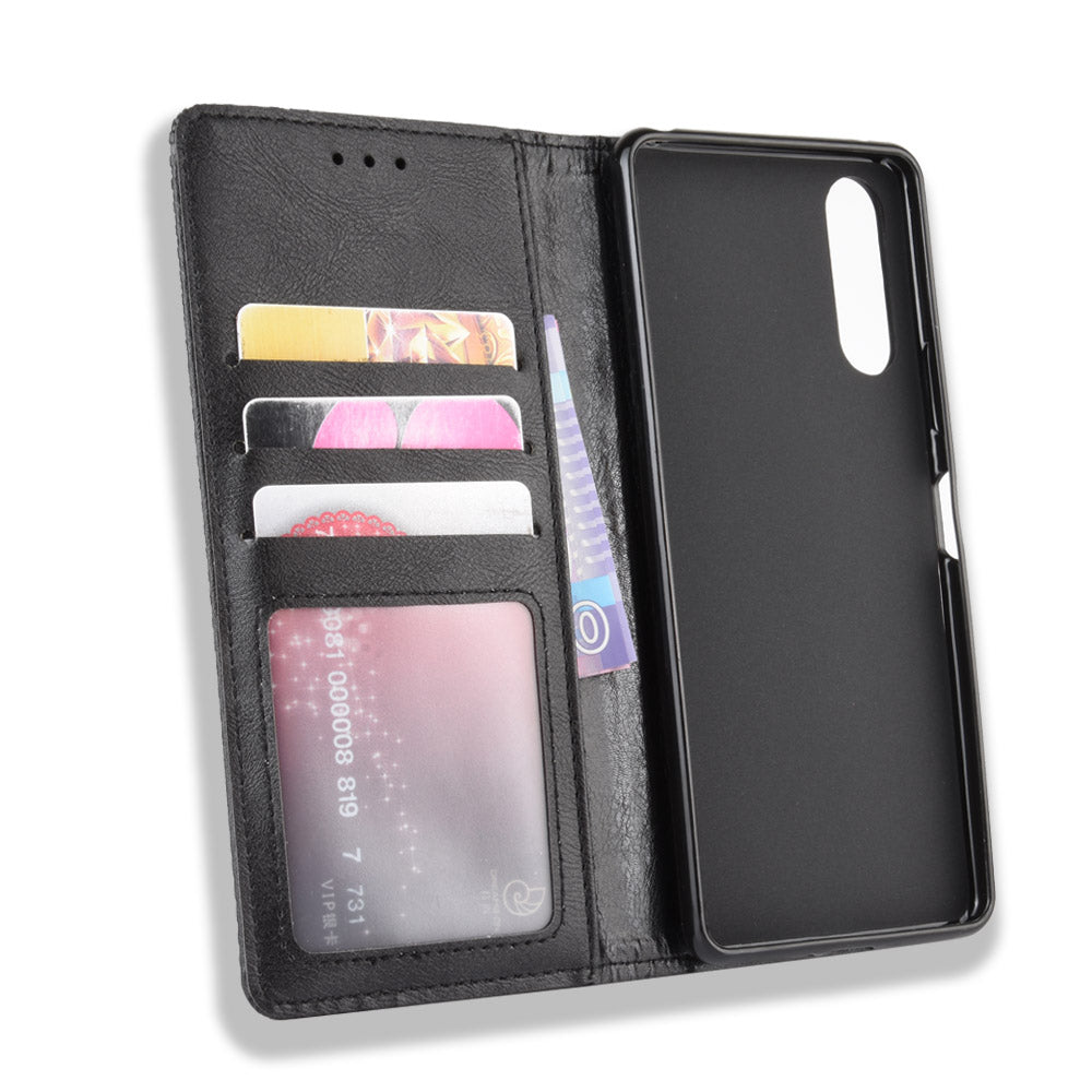 Magnetic Snap Vintage Style Leather Shell Wallet Stand Case for Sony Xperia 10 II