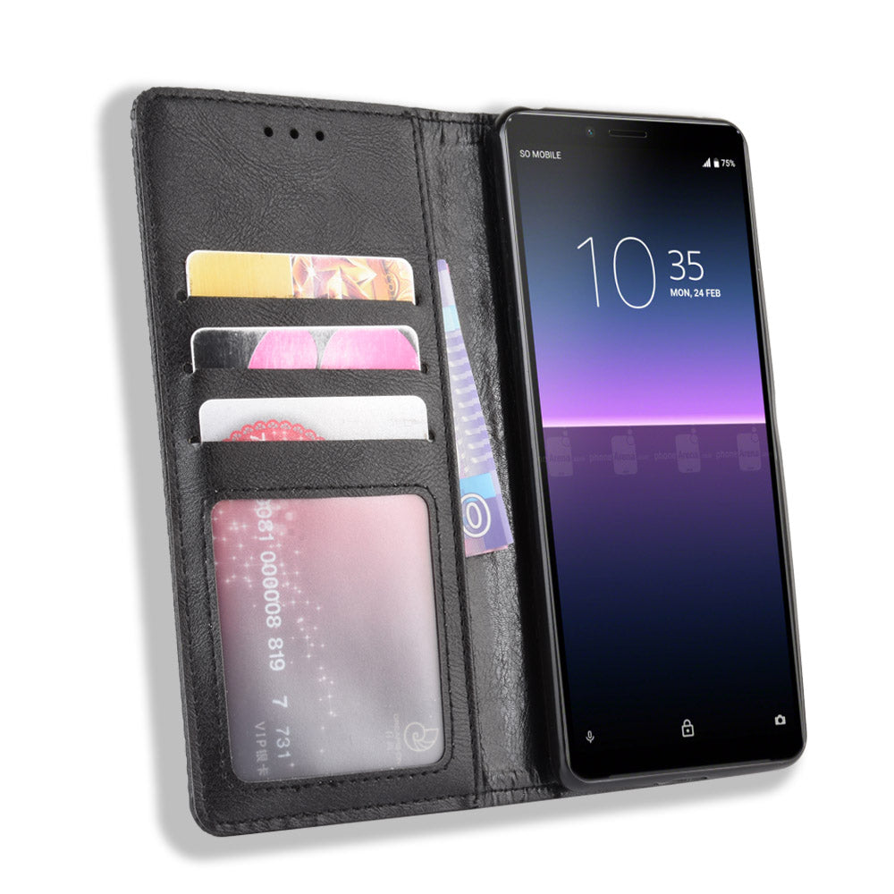 Magnetic Snap Vintage Style Leather Shell Wallet Stand Case for Sony Xperia 10 II