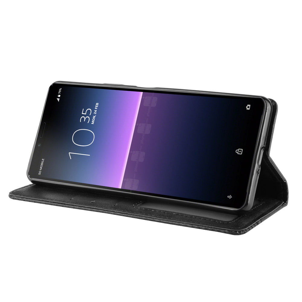 Magnetic Snap Vintage Style Leather Shell Wallet Stand Case for Sony Xperia 10 II