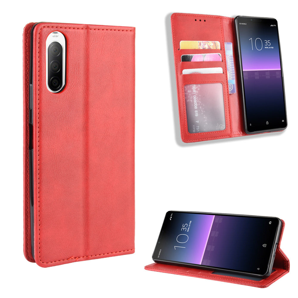 Magnetic Snap Vintage Style Leather Shell Wallet Stand Case for Sony Xperia 10 II