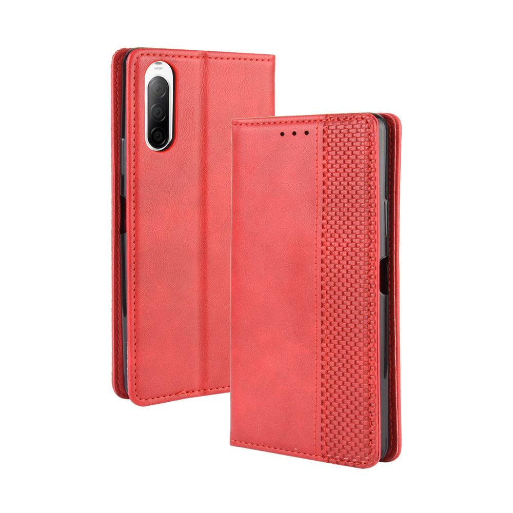 Magnetic Snap Vintage Style Leather Shell Wallet Stand Case for Sony Xperia 10 II