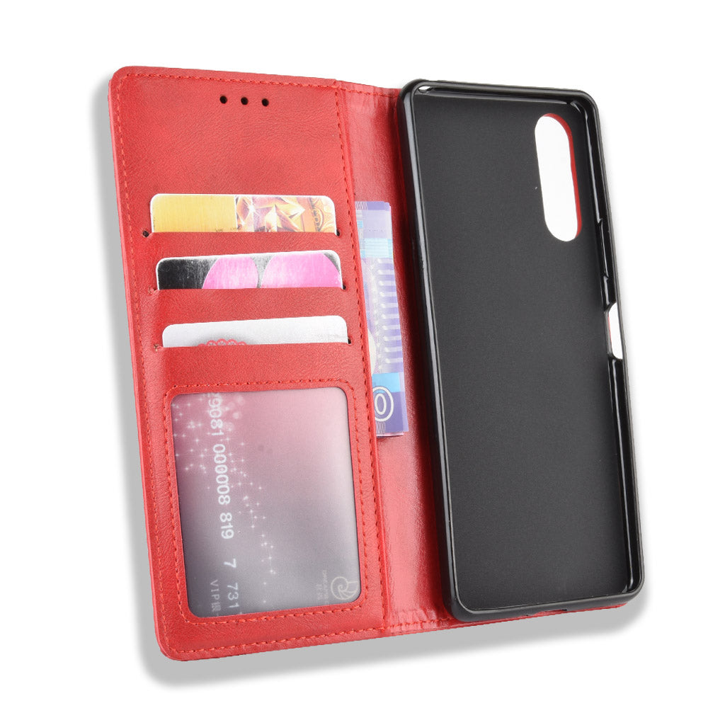 Magnetic Snap Vintage Style Leather Shell Wallet Stand Case for Sony Xperia 10 II