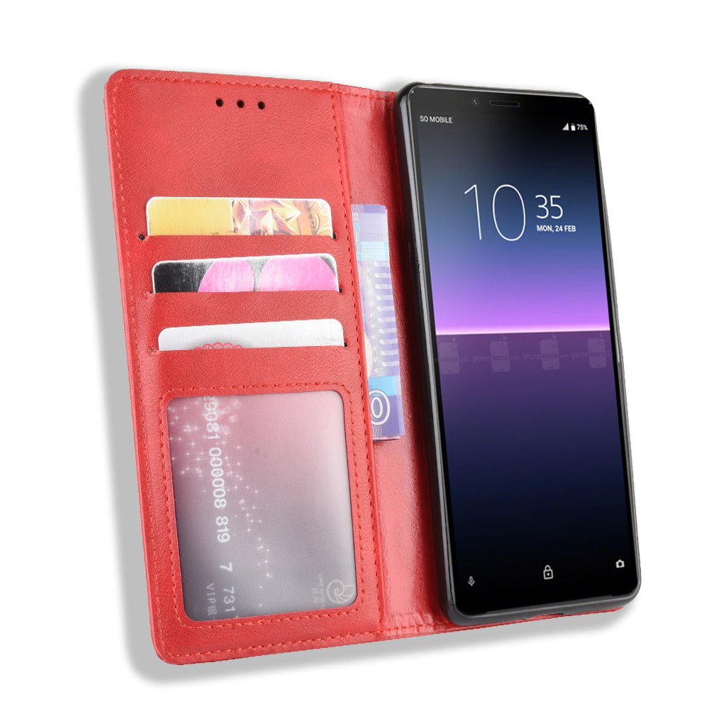Magnetic Snap Vintage Style Leather Shell Wallet Stand Case for Sony Xperia 10 II