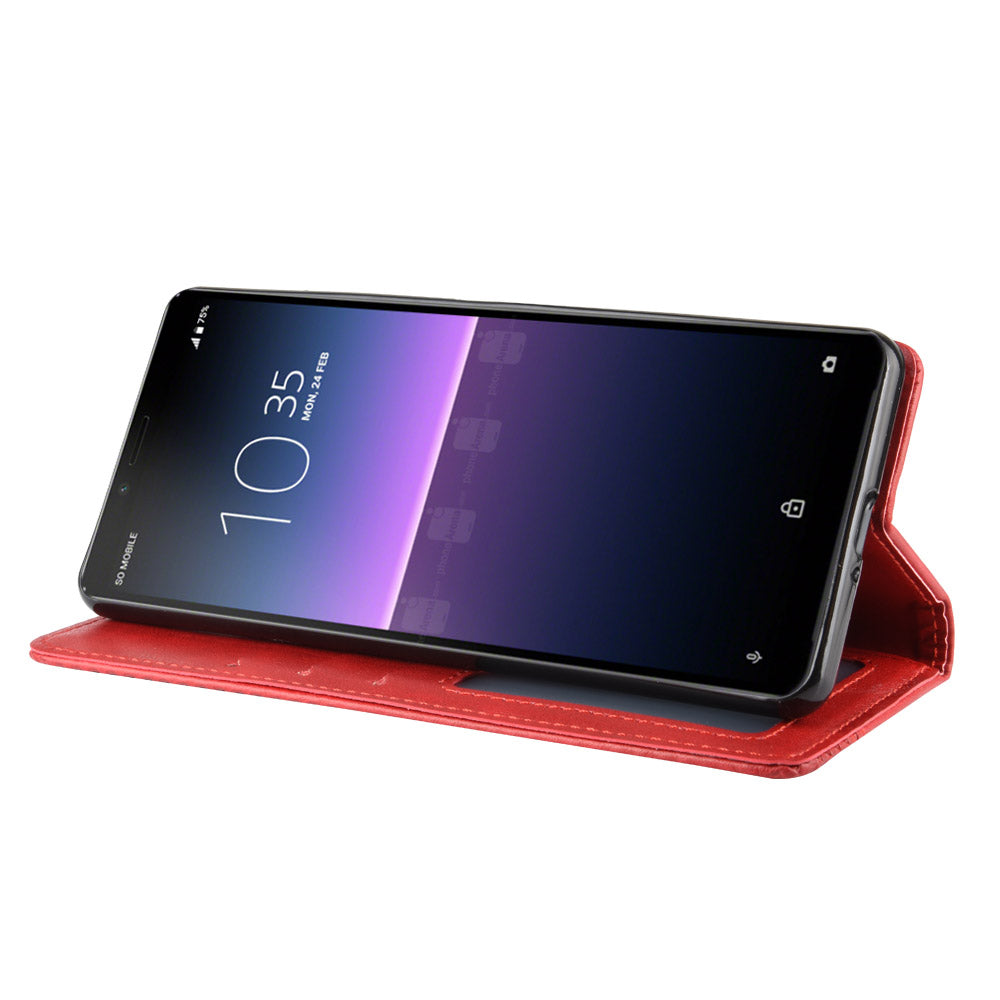 Magnetic Snap Vintage Style Leather Shell Wallet Stand Case for Sony Xperia 10 II