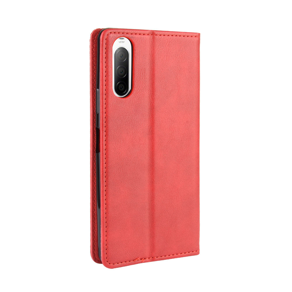 Magnetic Snap Vintage Style Leather Shell Wallet Stand Case for Sony Xperia 10 II
