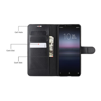Litchi Skin Wallet Leather Stand Case for Sony Xperia 1 II