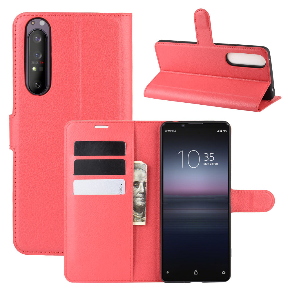Litchi Skin Wallet Leather Stand Case for Sony Xperia 1 II