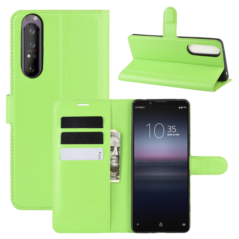 Litchi Skin Wallet Leather Stand Case for Sony Xperia 1 II