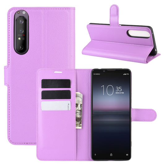 Litchi Skin Wallet Leather Stand Case for Sony Xperia 1 II