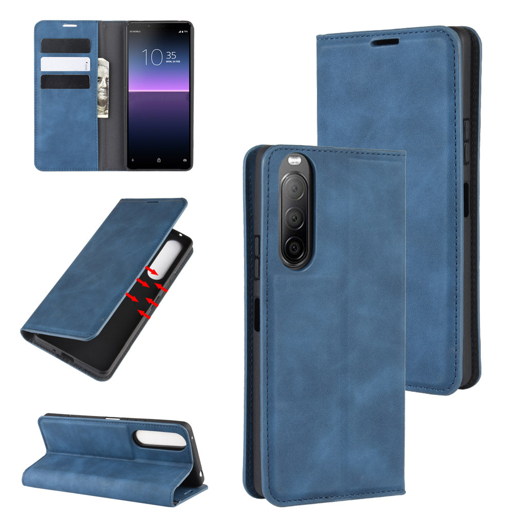 Silky Touch Auto-absorbed Flip Leather Wallet Stand Case for Sony Xperia 10 II