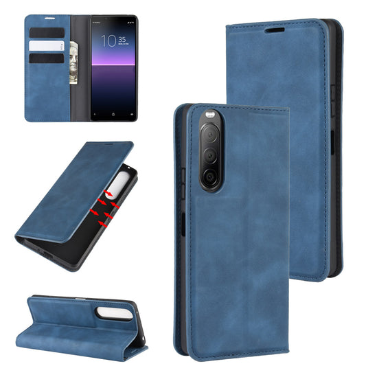 Silky Touch Auto-absorbed Flip Leather Wallet Stand Case for Sony Xperia 10 II