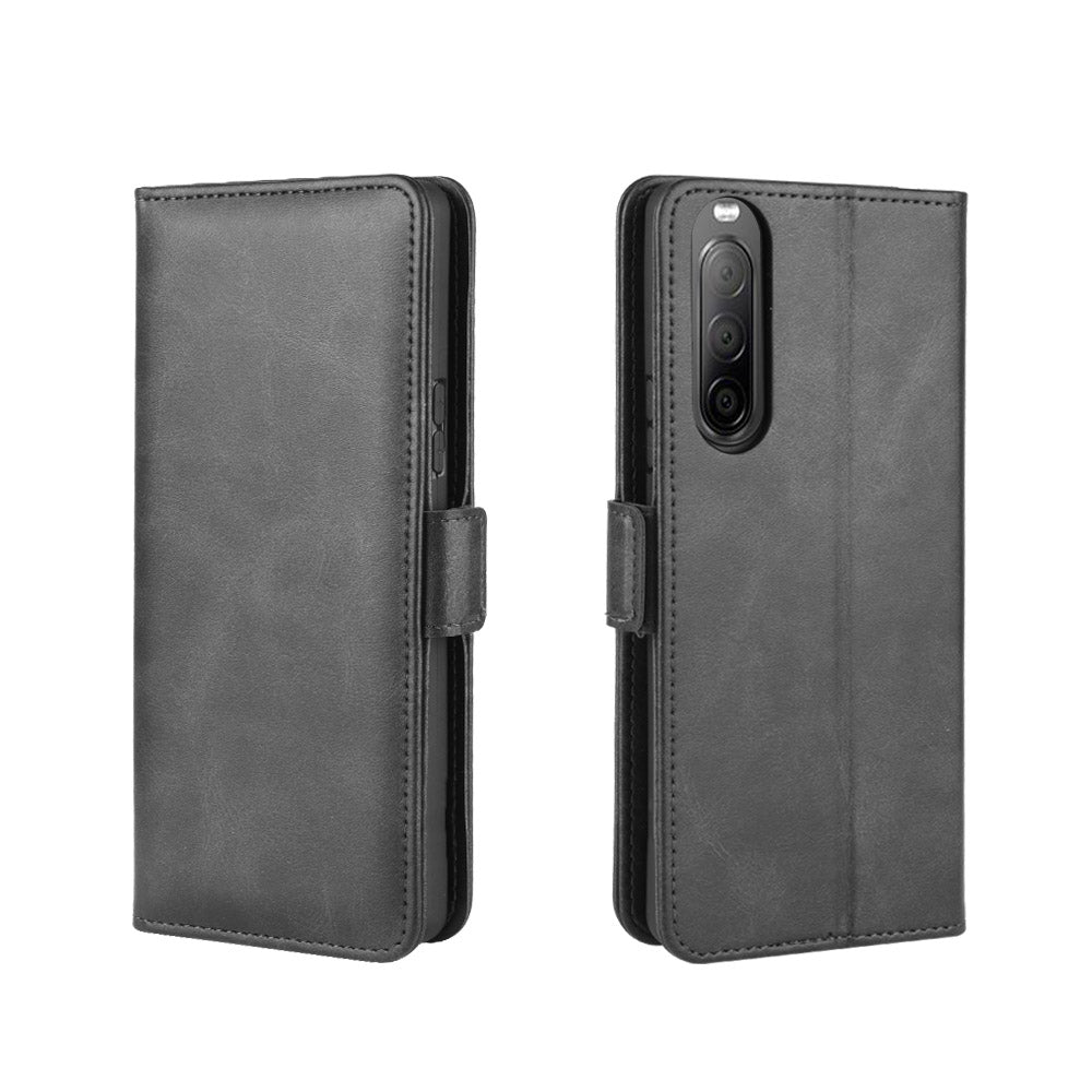 Double Clasp Flip Leather Wallet Stand Phone Shell for Sony Xperia 10 II