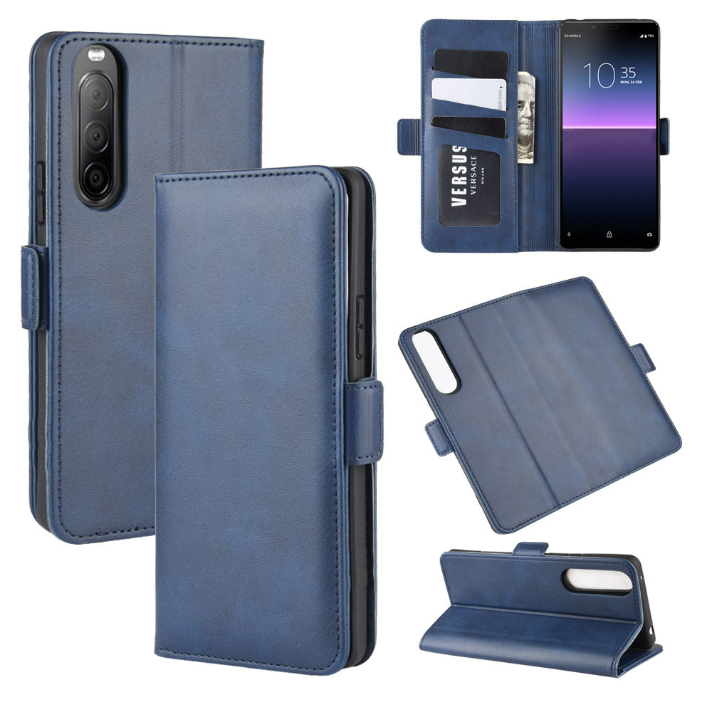 Double Clasp Flip Leather Wallet Stand Phone Shell for Sony Xperia 10 II