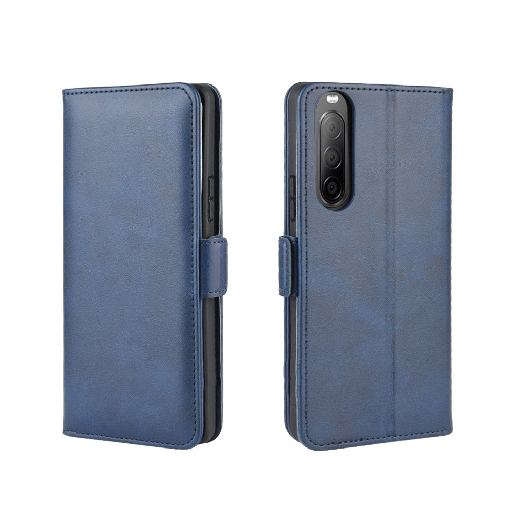 Double Clasp Flip Leather Wallet Stand Phone Shell for Sony Xperia 10 II