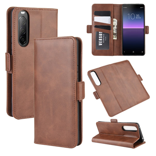 Double Clasp Flip Leather Wallet Stand Phone Shell for Sony Xperia 10 II