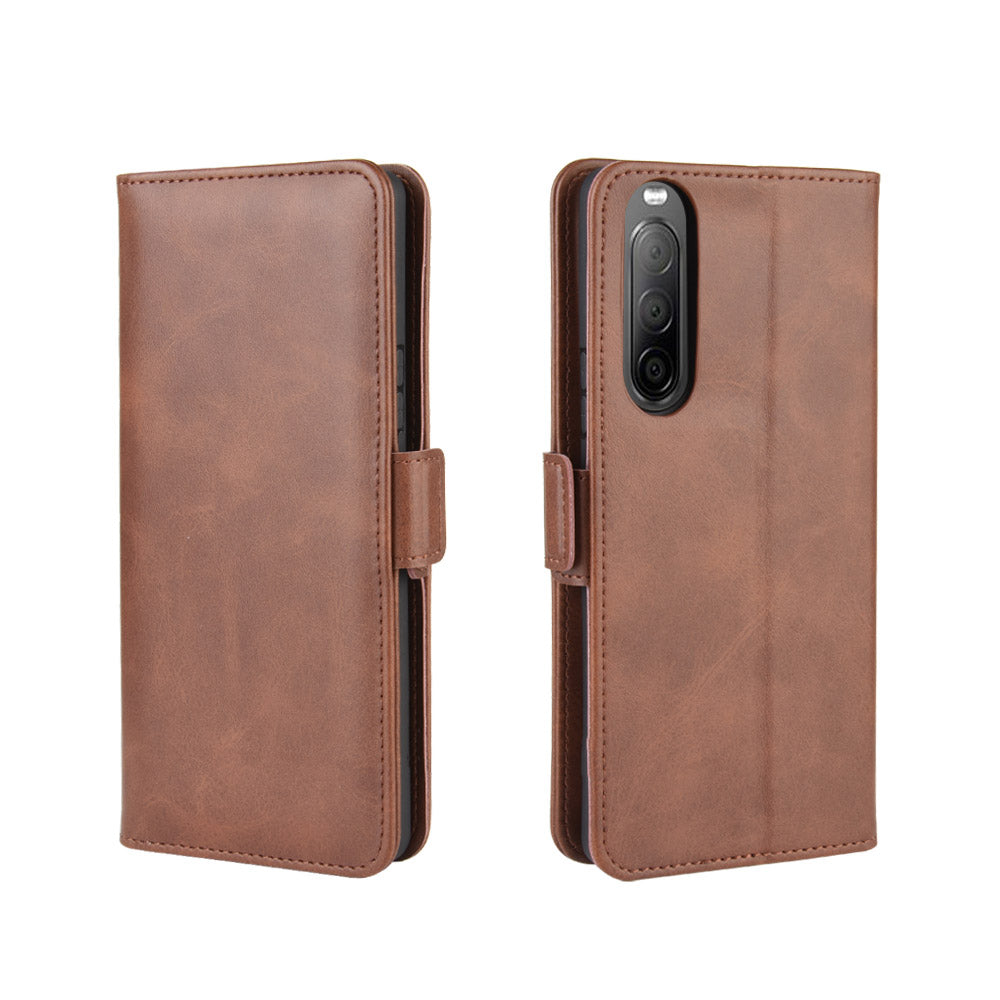 Double Clasp Flip Leather Wallet Stand Phone Shell for Sony Xperia 10 II