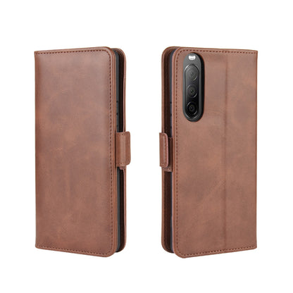 Double Clasp Flip Leather Wallet Stand Phone Shell for Sony Xperia 10 II