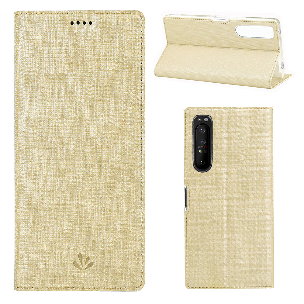 VILI DMX Cross Texture Card Holder Leather Stand Shell for Sony Xperia 1 II