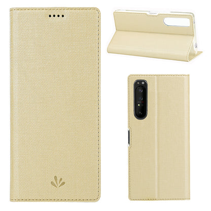 VILI DMX Cross Texture Card Holder Leather Stand Shell for Sony Xperia 1 II